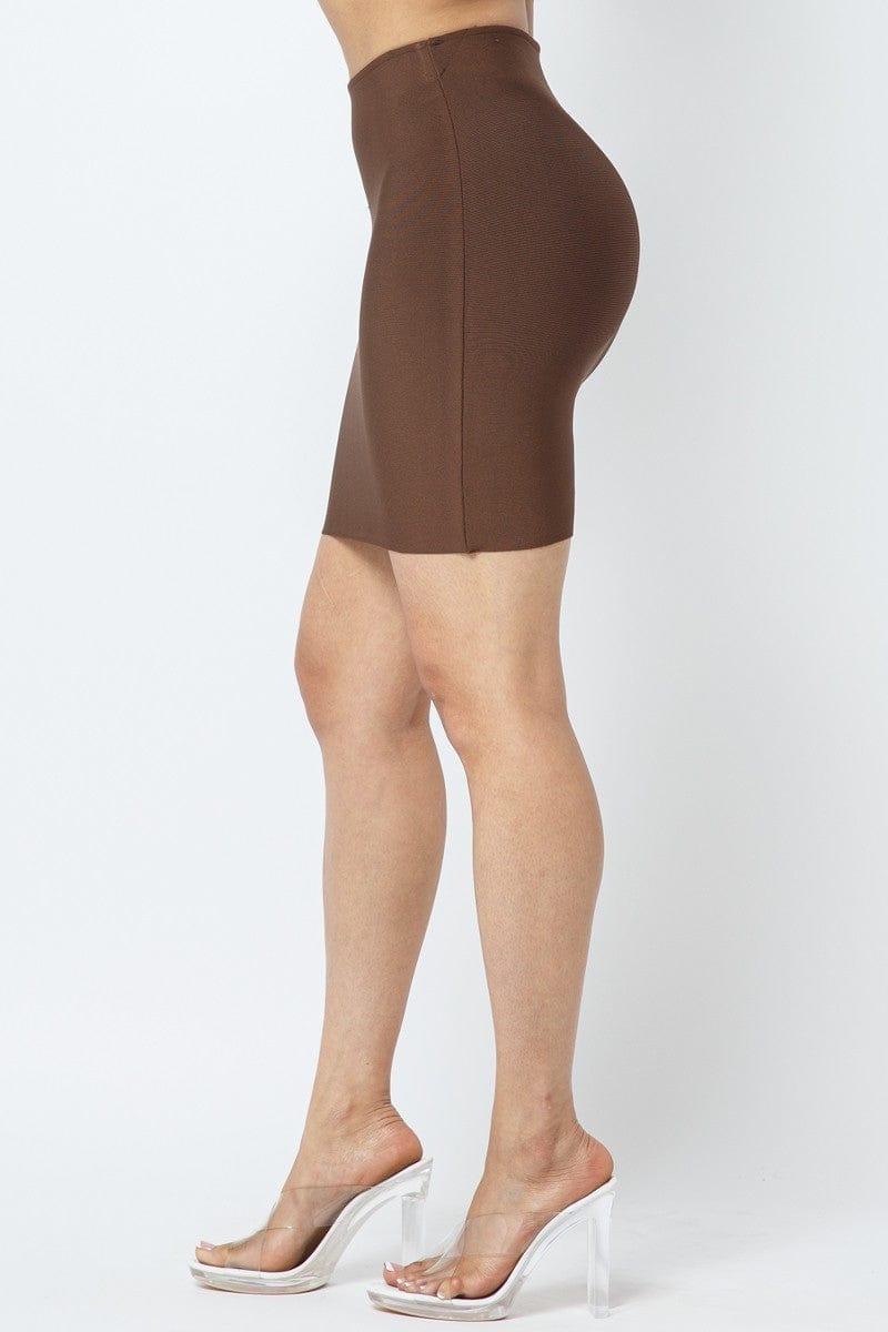 SAVLUXE Default Brown Bandage Mini Skirt