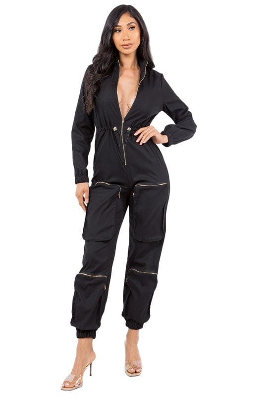 By Claude Jumpsuits & Rompers BLACK / S CARGO FASHION STYLE JUMPSUIT
