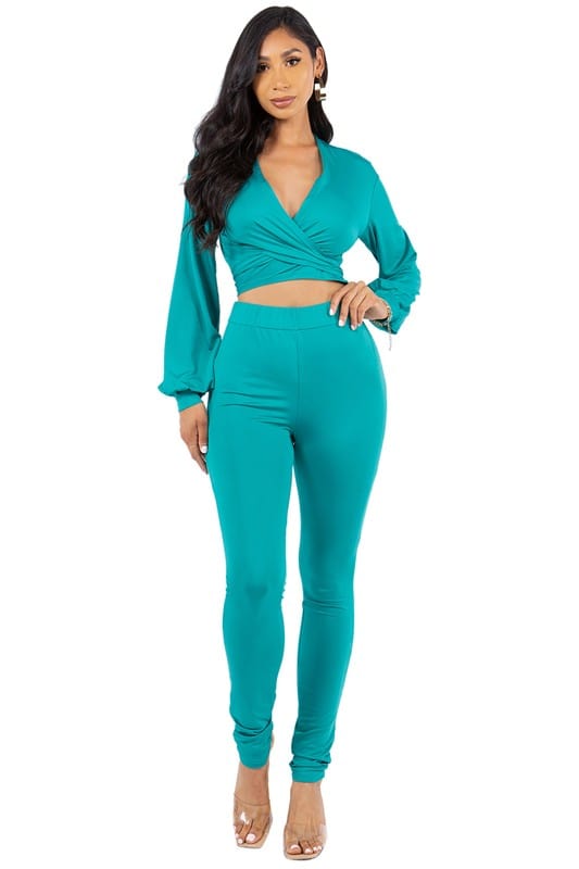 By Claude TEAL / L SEXY TWO PIECE PANT SET