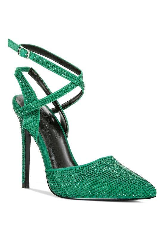 Rag Company Shoes Green / 5 Charmer Rhinestone Embellished Stiletto Sandals
