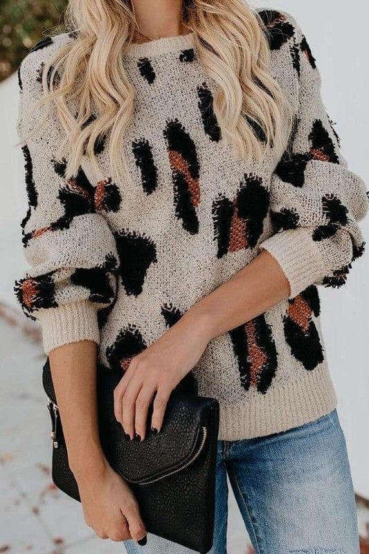 LUV Fashion Shoes Cheetah Round Neck Knit Sweater