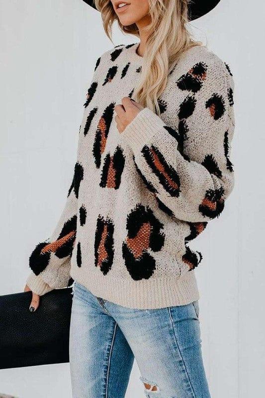LUV Fashion Shoes Cheetah Round Neck Knit Sweater
