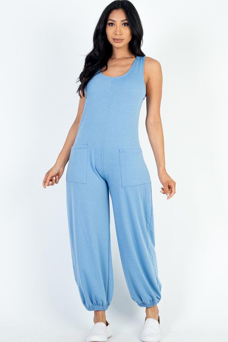 SAVLUXE Default S Cloud Casual Solid French Terry Front Pocket Jumpsuit