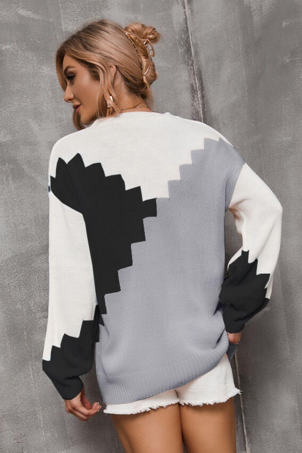 SAVLUXE Sweater Color Block Dropped Shoulder Sweater
