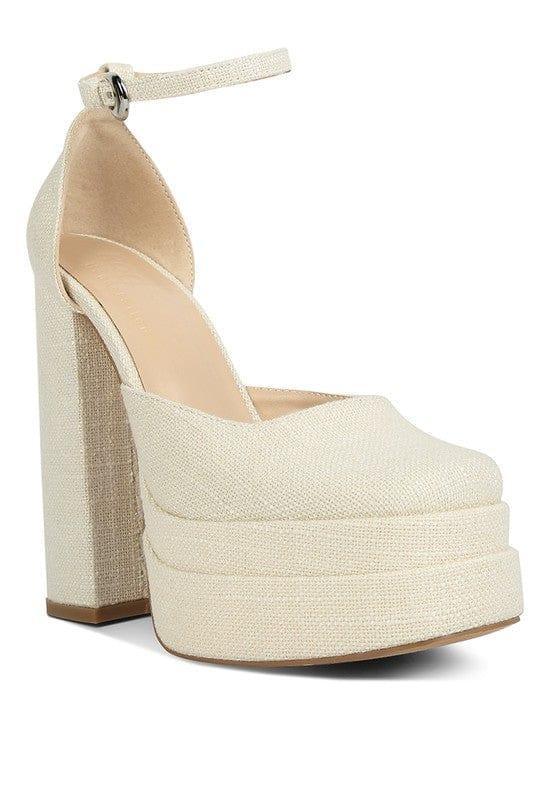 Rag Company Off White / 5 Cosette Embellished Ankle Strap High Block Heel
