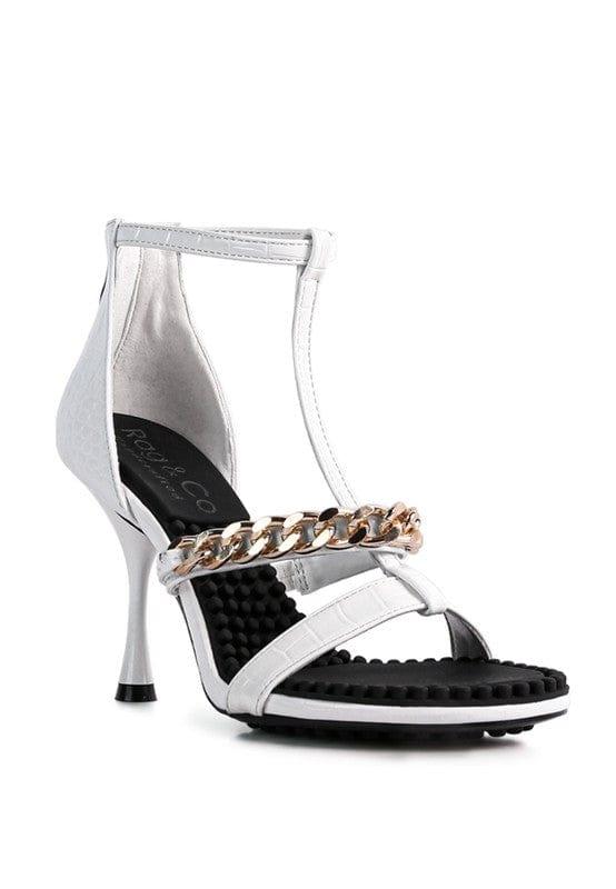 Rag Company SANDALS White / 5 DAKOTA Metal Chain Mid Heel Sandals