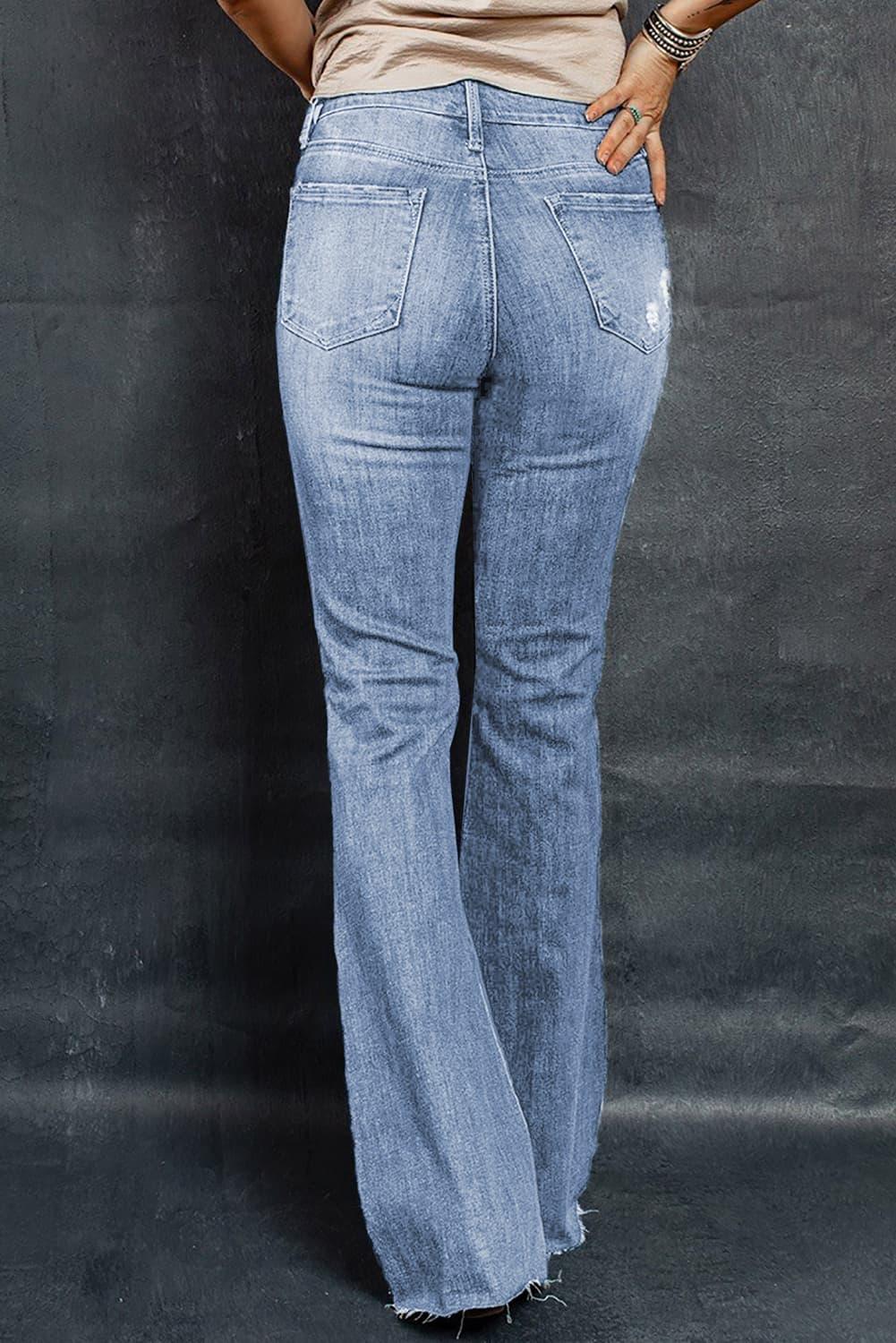 White Label BOTTOMS Distressed Raw Hem Flare Jeans