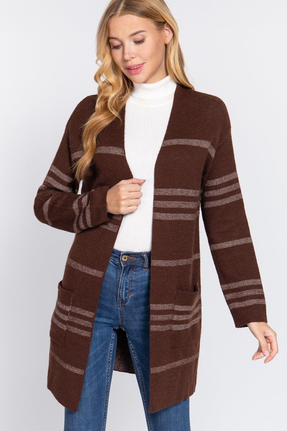 SAVLUXE S Dolman Stripe Open Sweater Cardigan