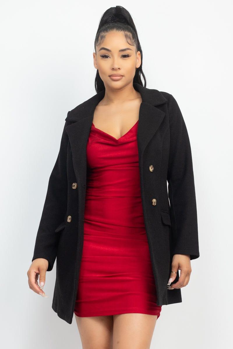 SAVLUXE Default Double-breasted Solid Coat