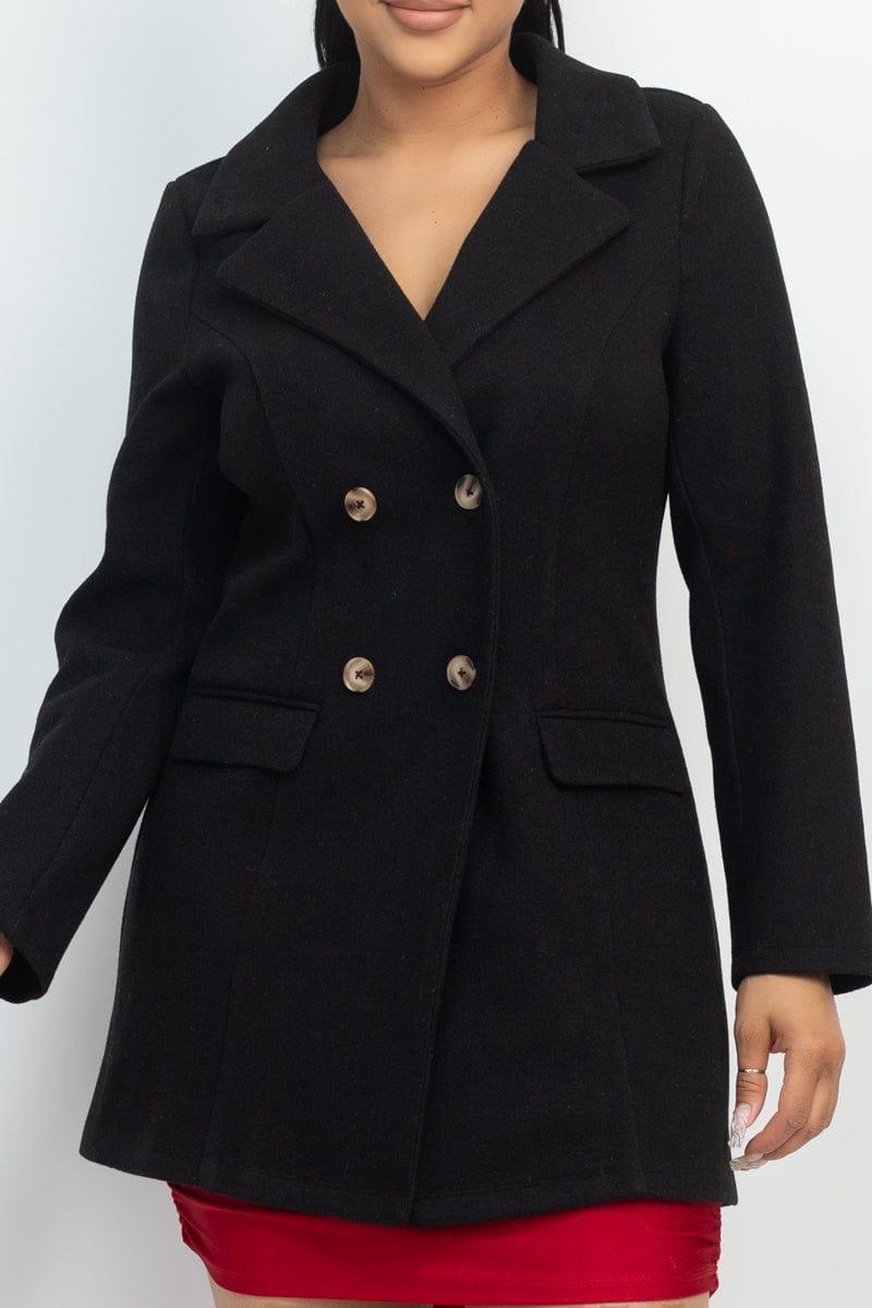 SAVLUXE Default Double-breasted Solid Coat