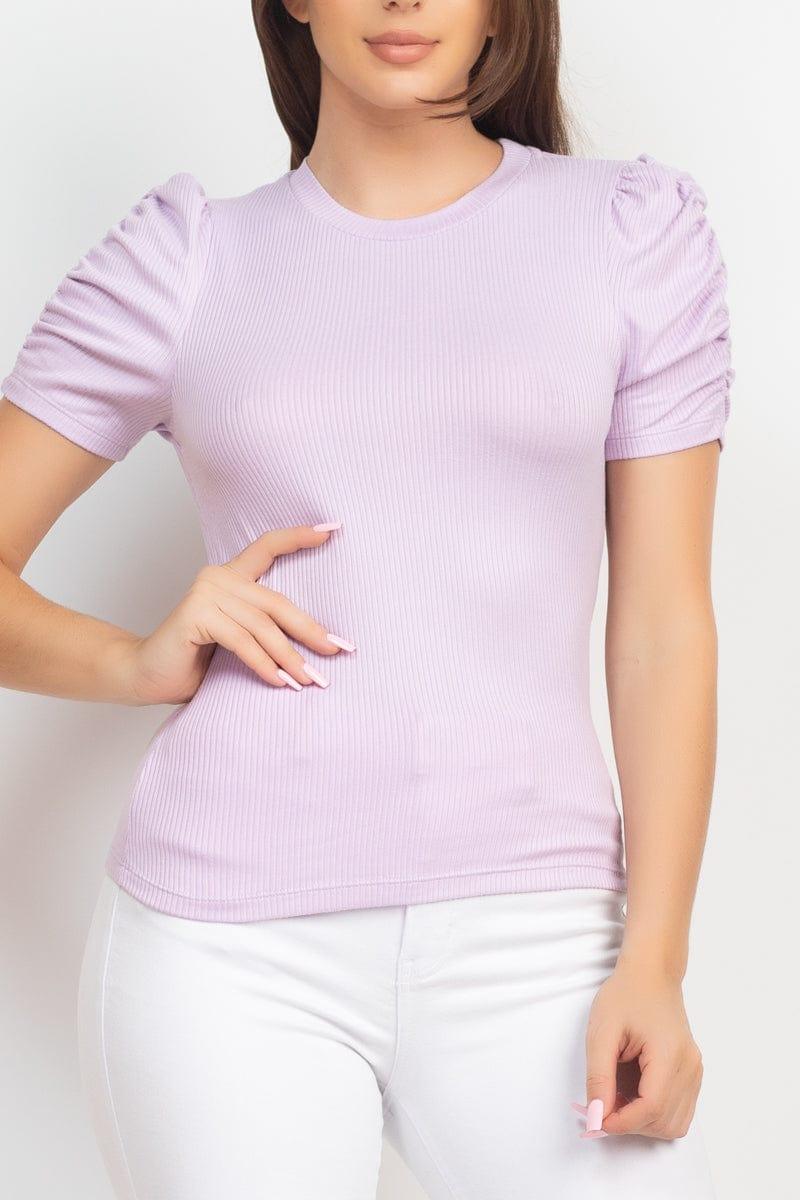 SAVLUXE Default Dusty Lavender Women's Short Ruching Sleeve Top
