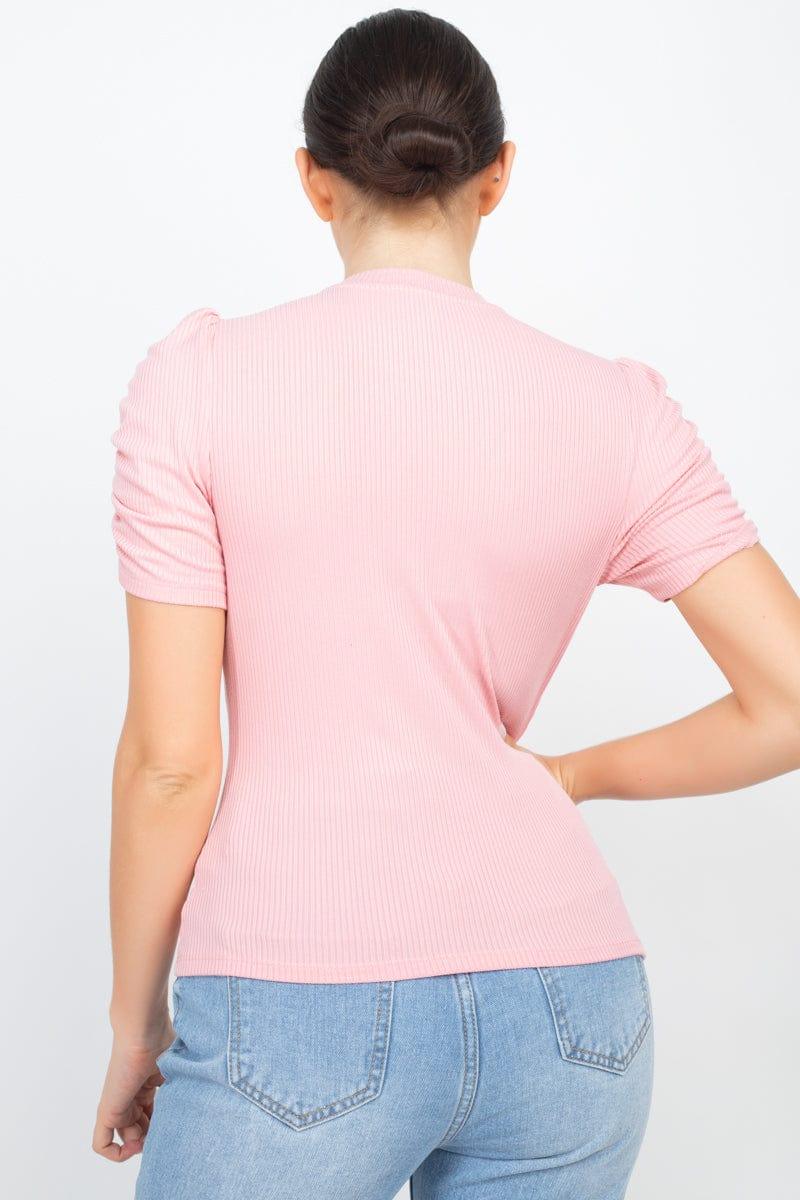 SAVLUXE Default Dusty Pink Women's Short Ruching Sleeve Top