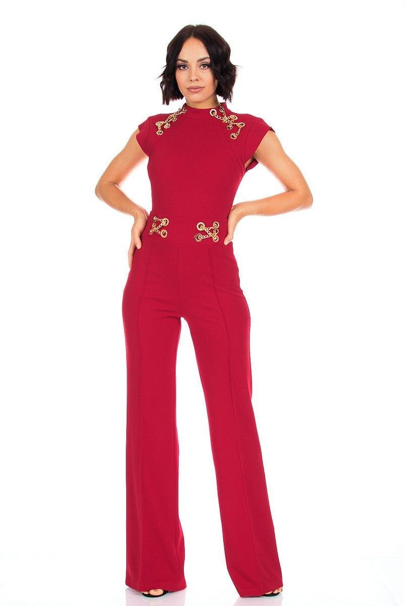 SAVLUXE Eyelet With Chain Deatiled Fashion Jumpsuit