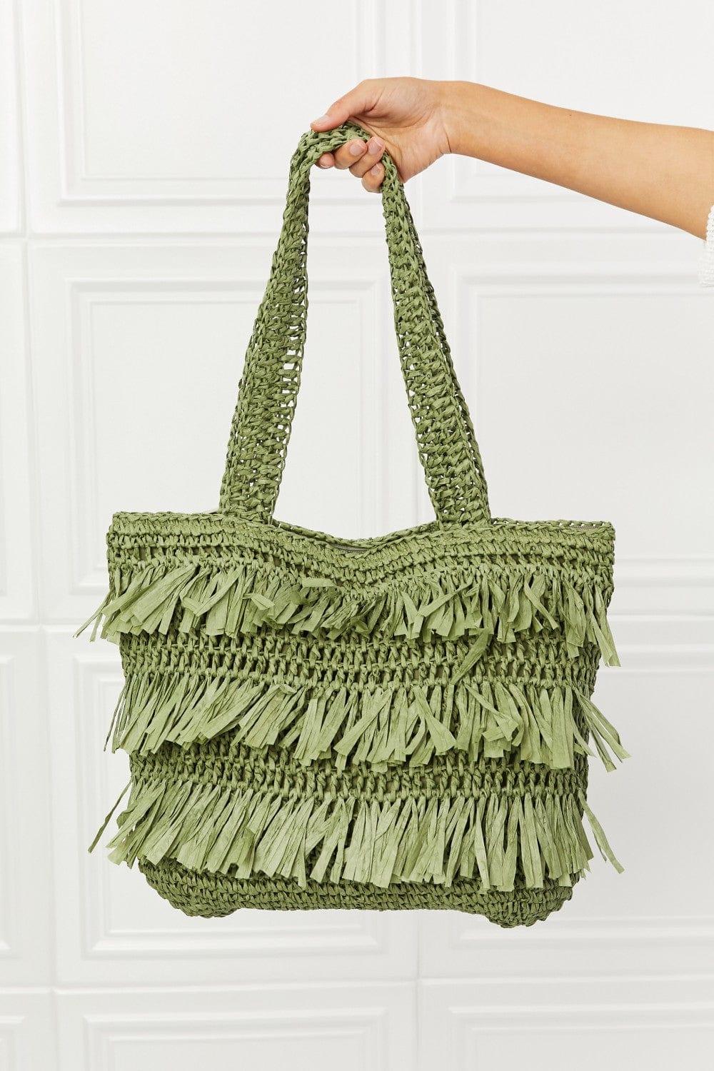 Fame Accessories Olive / One Size Fame The Last Straw Fringe Straw Tote Bag