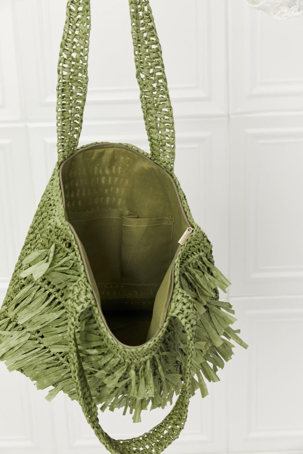 Fame Accessories Olive / One Size Fame The Last Straw Fringe Straw Tote Bag