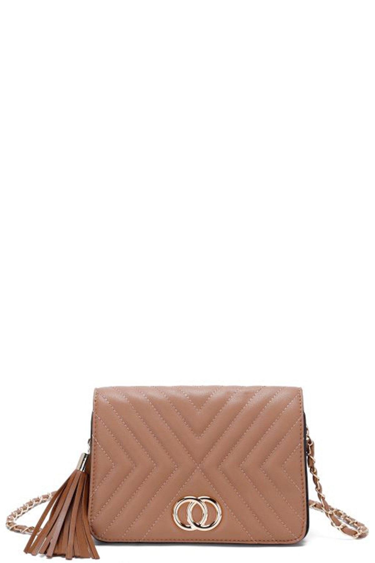 SAVLUXE Bags | Handbags Pink Fashion Double Metal Pattern Stitching Tassel Crossbody Bag