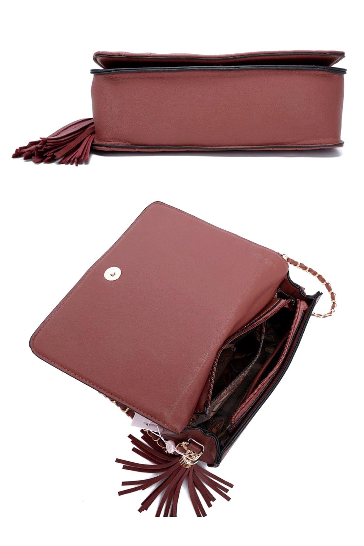 SAVLUXE Bags | Handbags Fashion Double Metal Pattern Stitching Tassel Crossbody Bag
