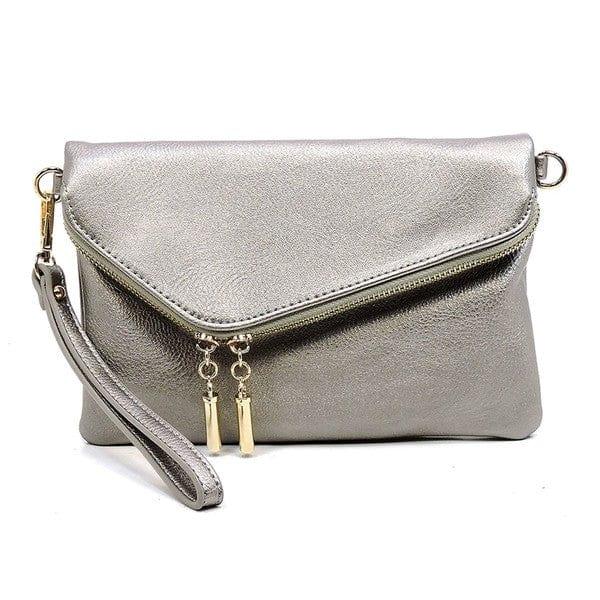 Fashion World Handbags L/PEWTER / one Fashion Envelope Foldover Clutch