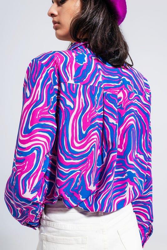 Q2 FLUID SHIRT IN BRIGHT ABSTRACT PURPLE