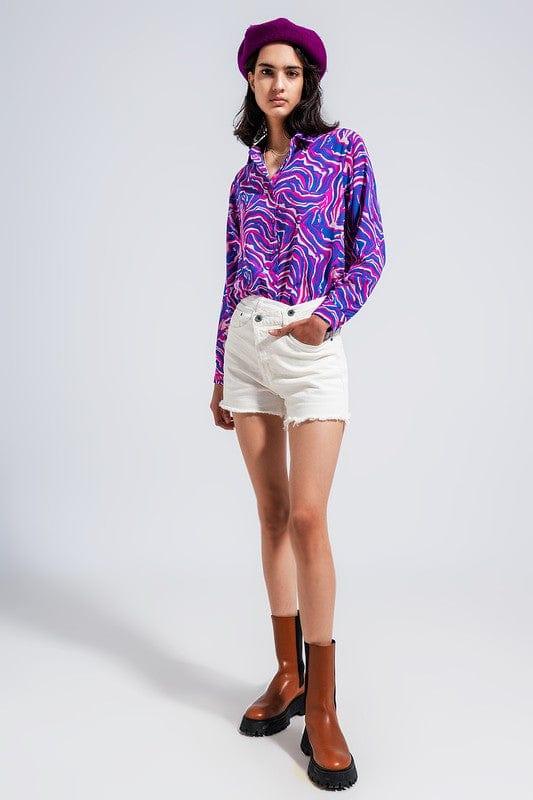 Q2 FLUID SHIRT IN BRIGHT ABSTRACT PURPLE