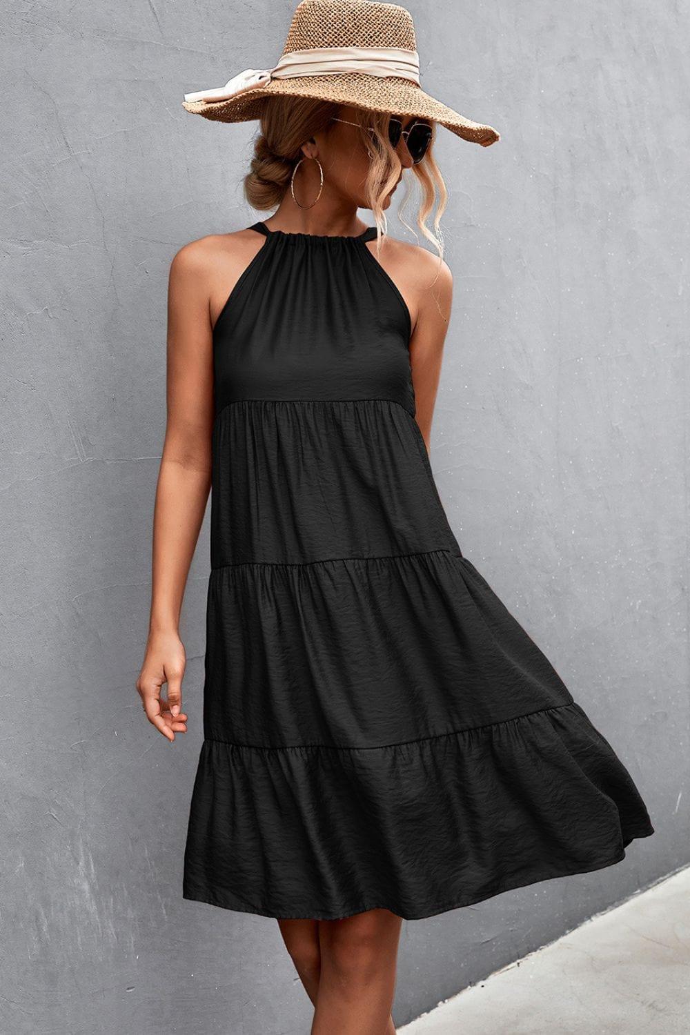 SAVLUXE Casual Dresses Black / S Grecian Tiered Sleeveless Dress