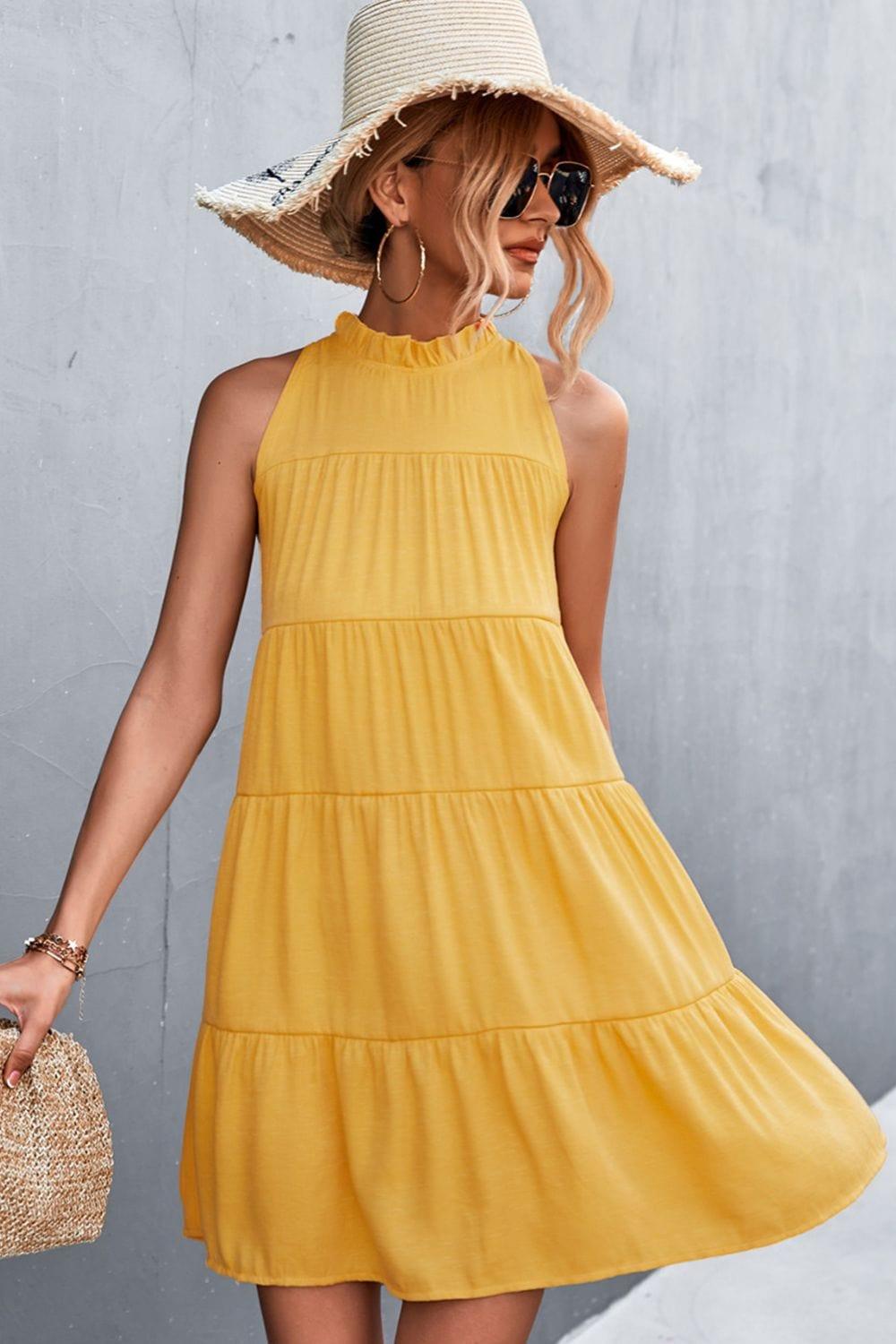 SAVLUXE Casual Dresses Mustard / XL Grecian Tiered Sleeveless Dress