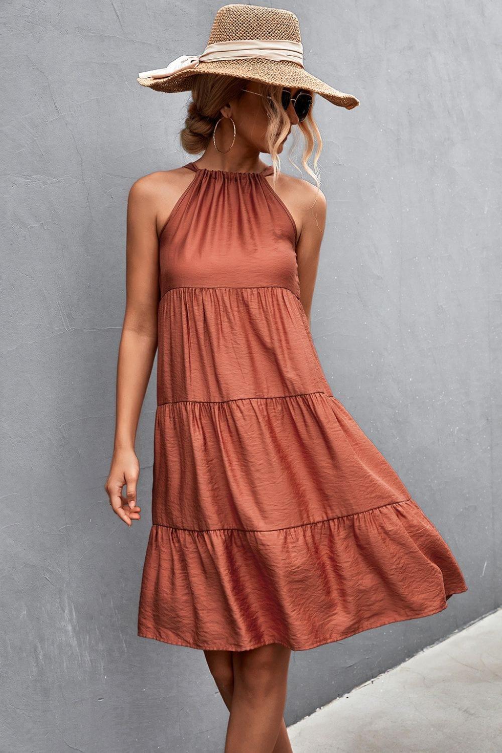 SAVLUXE Casual Dresses Brick / S Grecian Tiered Sleeveless Dress