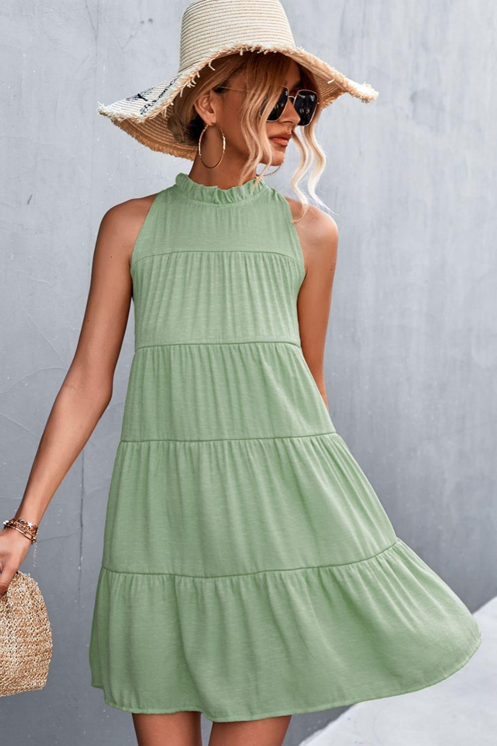 SAVLUXE Casual Dresses Gum Leaf / XL Grecian Tiered Sleeveless Dress