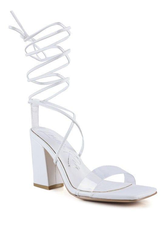 Rag Company White / 5 HIGH CULT STRAPPY TIE-UP BLOCK HEELS
