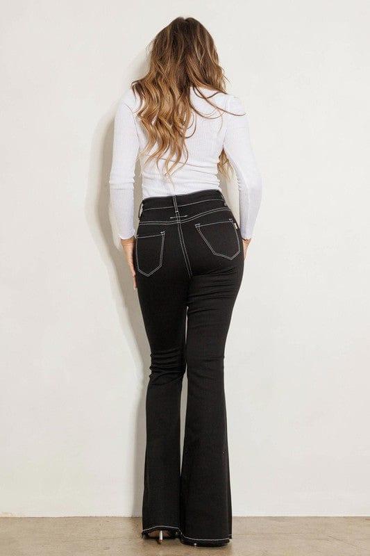 SAVLUXE BOTTOMS HIGH RISE FLARE JEANS