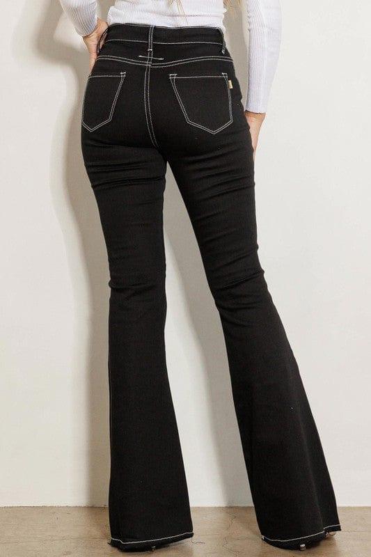 SAVLUXE BOTTOMS HIGH RISE FLARE JEANS
