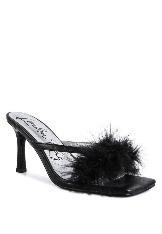 Rag Company Apparel & Accessories Black / 5 Honeybear Feather Detail Slip-On Sandals