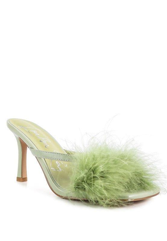 Rag Company Apparel & Accessories Green / 5 Honeybear Feather Detail Slip-On Sandals
