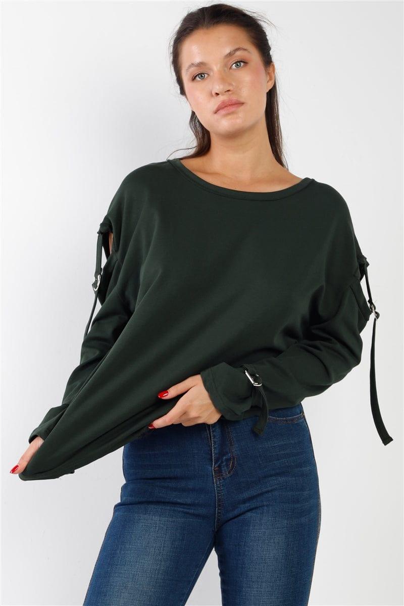 SAVLUXE Default Hunter Green Long Sleeve Cut-out Sweater