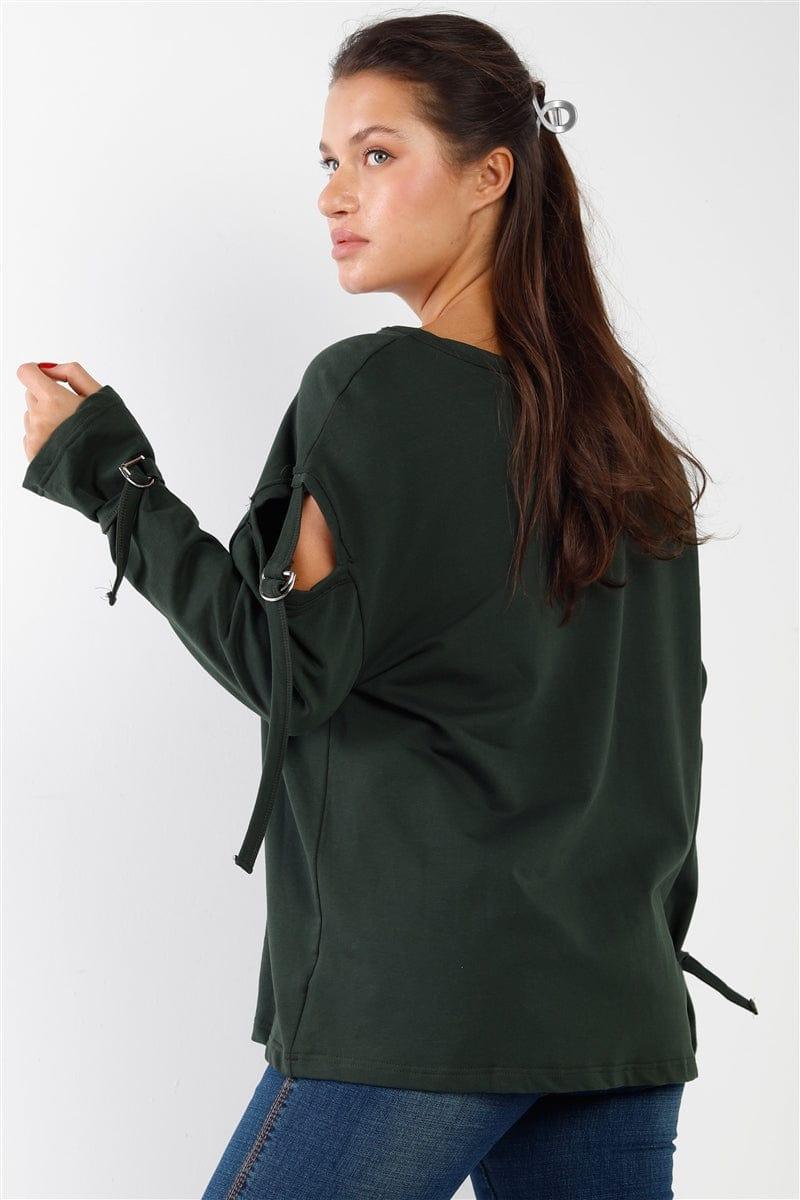 SAVLUXE Default Hunter Green Long Sleeve Cut-out Sweater