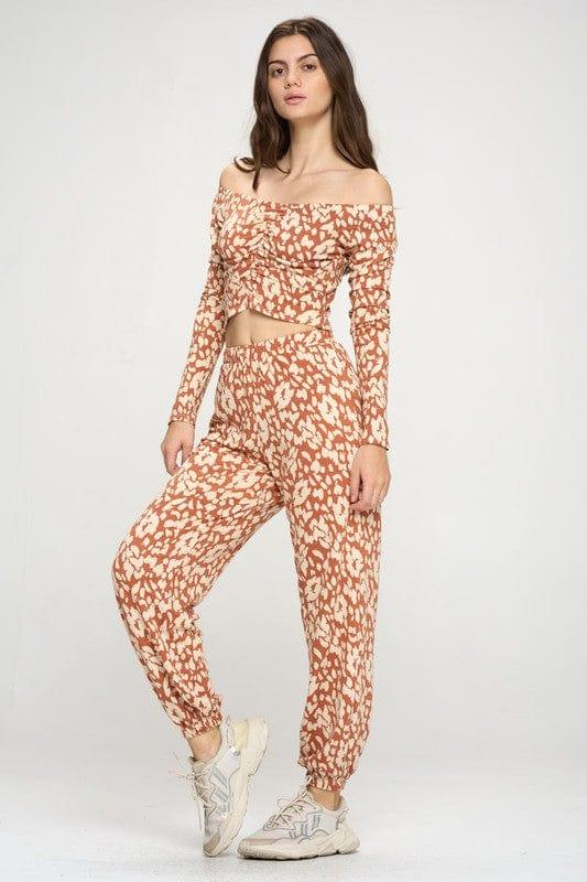Miley + Molly Jogger and Off shoulder top loung wear set leopard