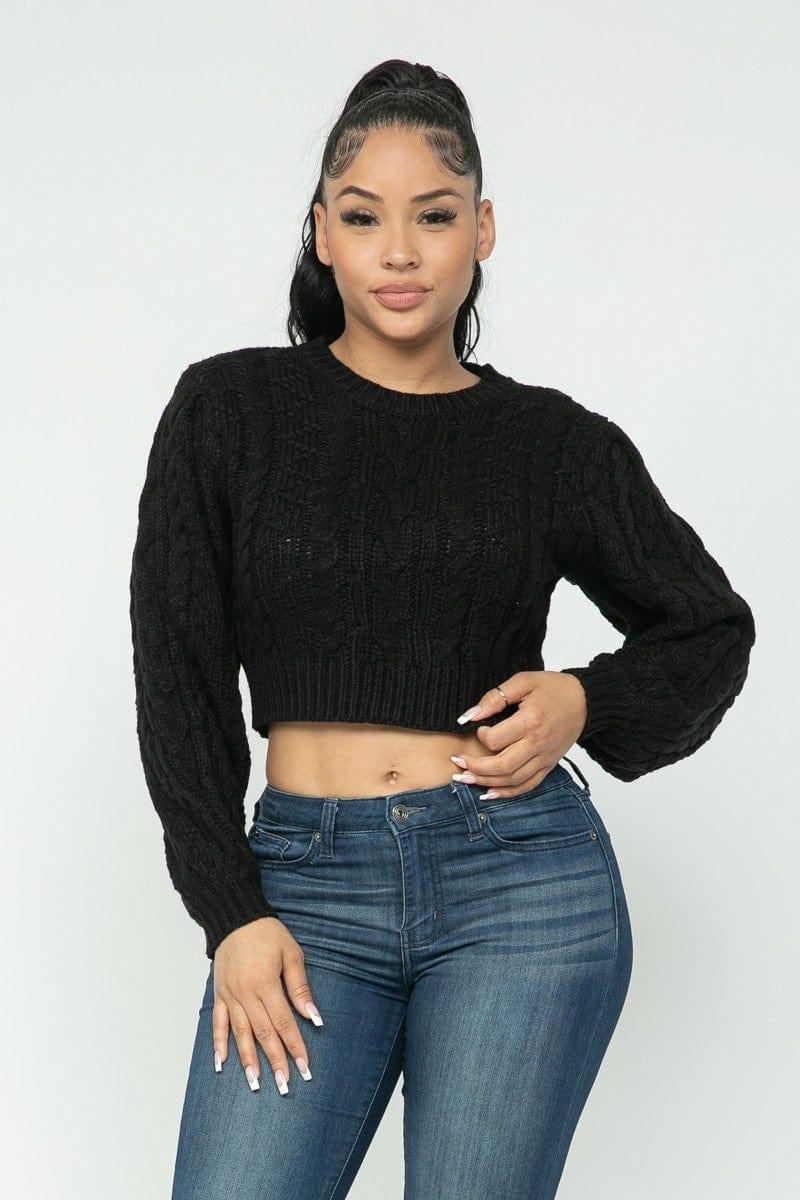 SAVLUXE Default S Lady's Black Cable Pullover Top