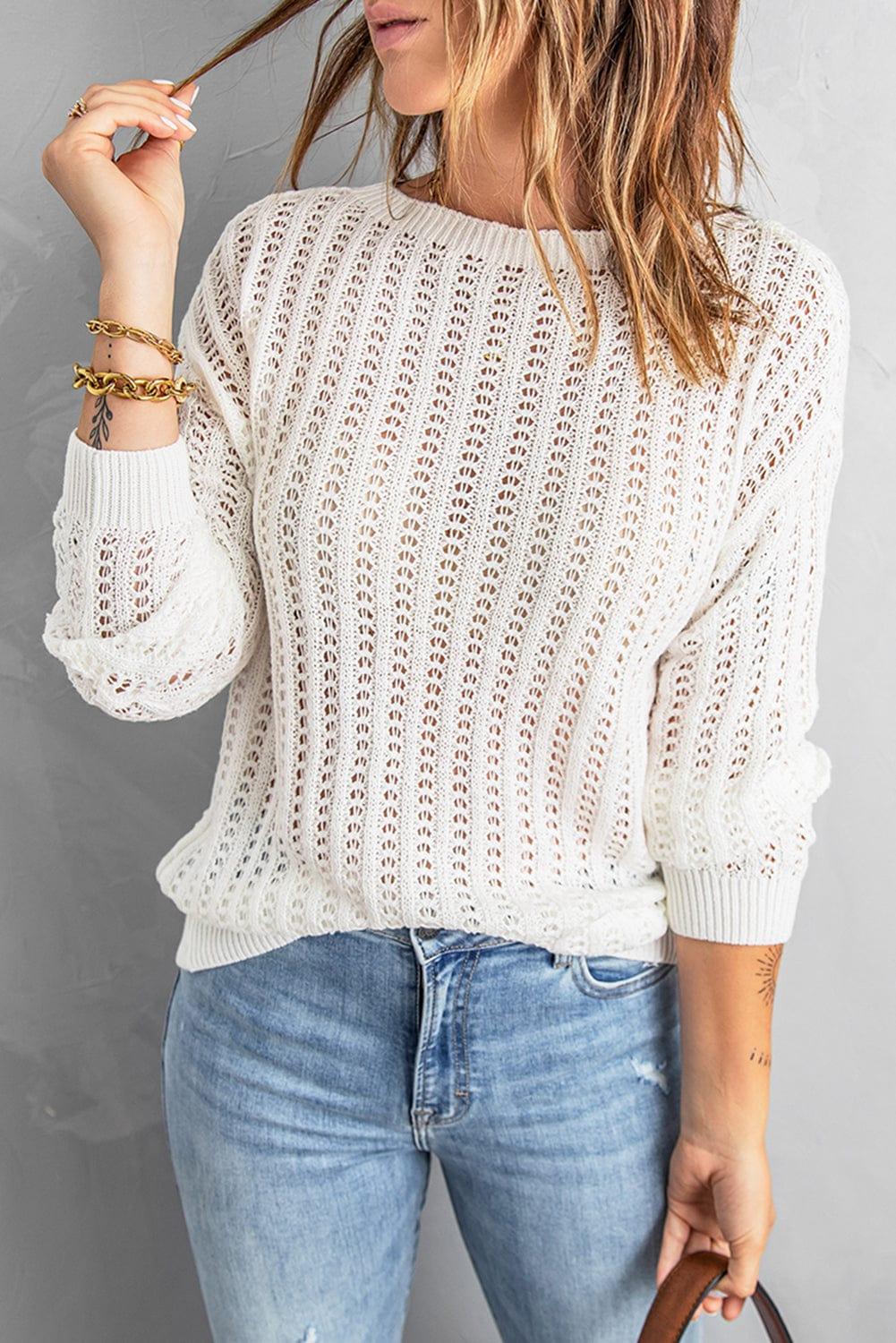 SAVLUXE Shirts & Tops Lady's Dropped Shoulder Openwork Sweater