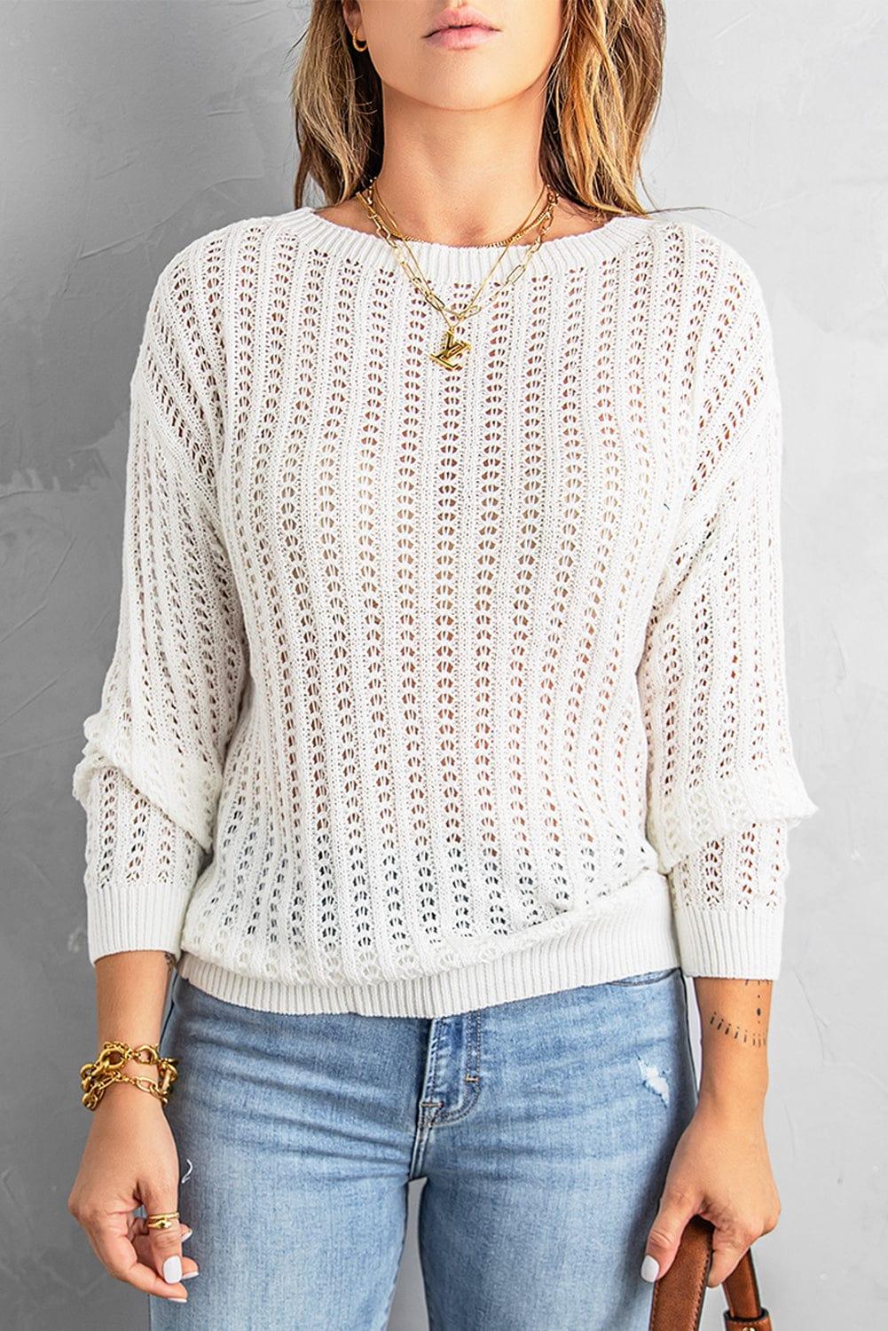 SAVLUXE Shirts & Tops Lady's Dropped Shoulder Openwork Sweater
