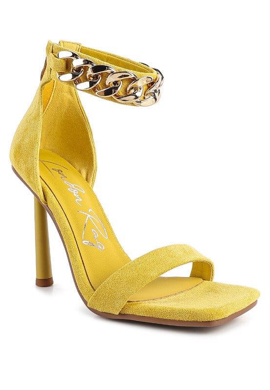 Rag Company Yellow / 5 LAST SIP HEELED FAUX SUEDE CHAIN STRAP SANDAL