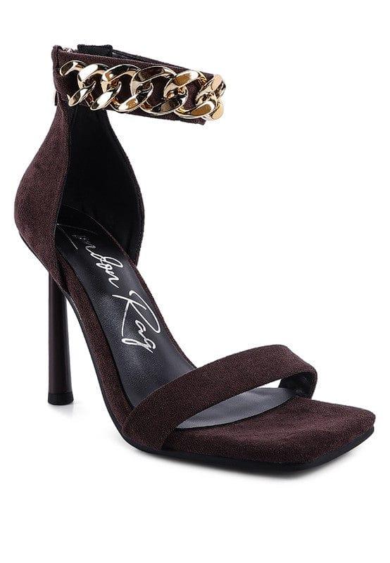 Rag Company Brown / 5 LAST SIP HEELED FAUX SUEDE CHAIN STRAP SANDAL