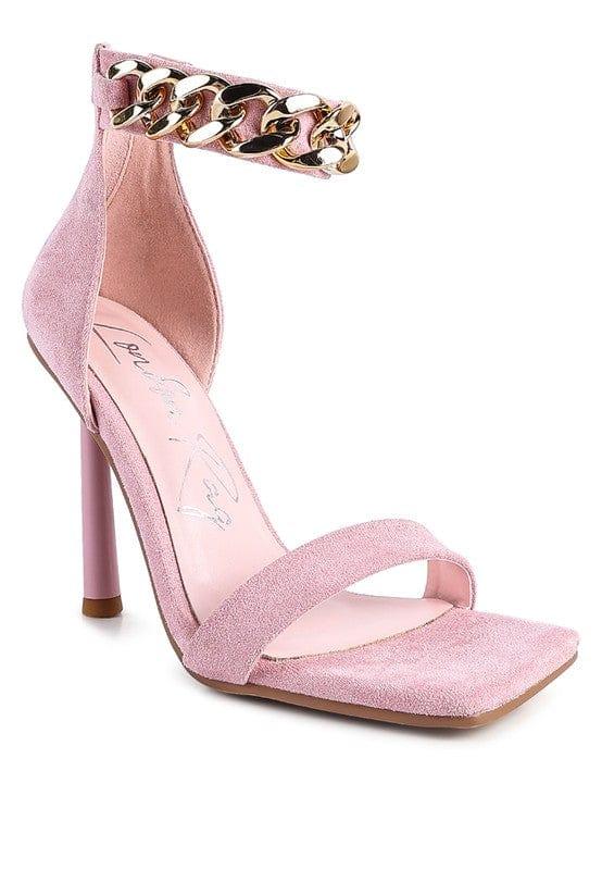 Rag Company Pink / 5 LAST SIP HEELED FAUX SUEDE CHAIN STRAP SANDAL