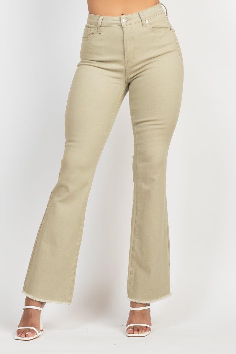 SAVLUXE Default S Light Olive Frayed Bell Colored Denim Jeans