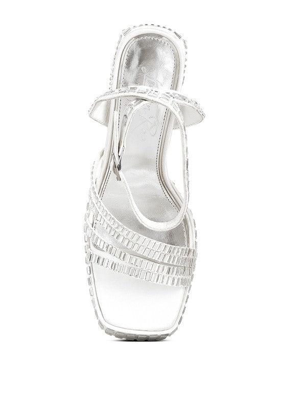Lustrous Mirror Embellished Flare Heel Sandals - SAVLUXE
