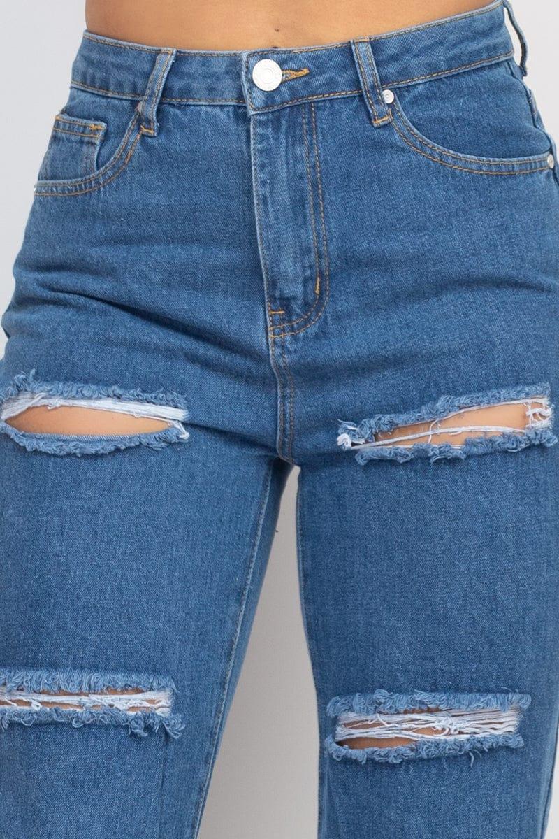 SAVLUXE Default Medium Rolled Hem Ripped Denim Jeans