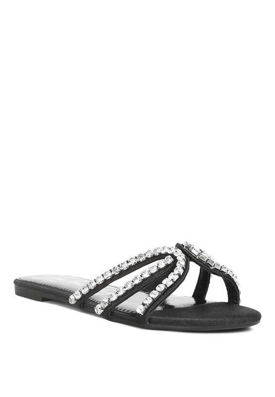 Rag Company Black / 5 Mezzie Dimante Strap Flat Sandals