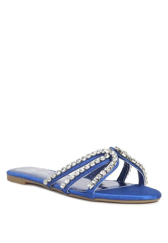 Rag Company Blue / 5 Mezzie Dimante Strap Flat Sandals