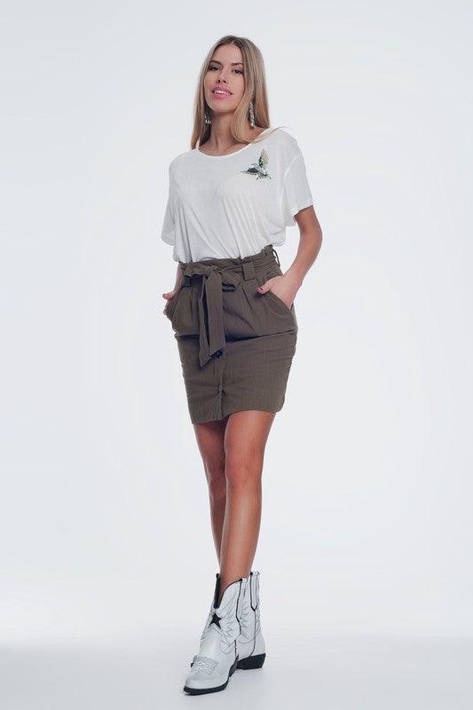 MINI KHAKI SKIRT WITH FRONT BUTTONS - SAVLUXE
