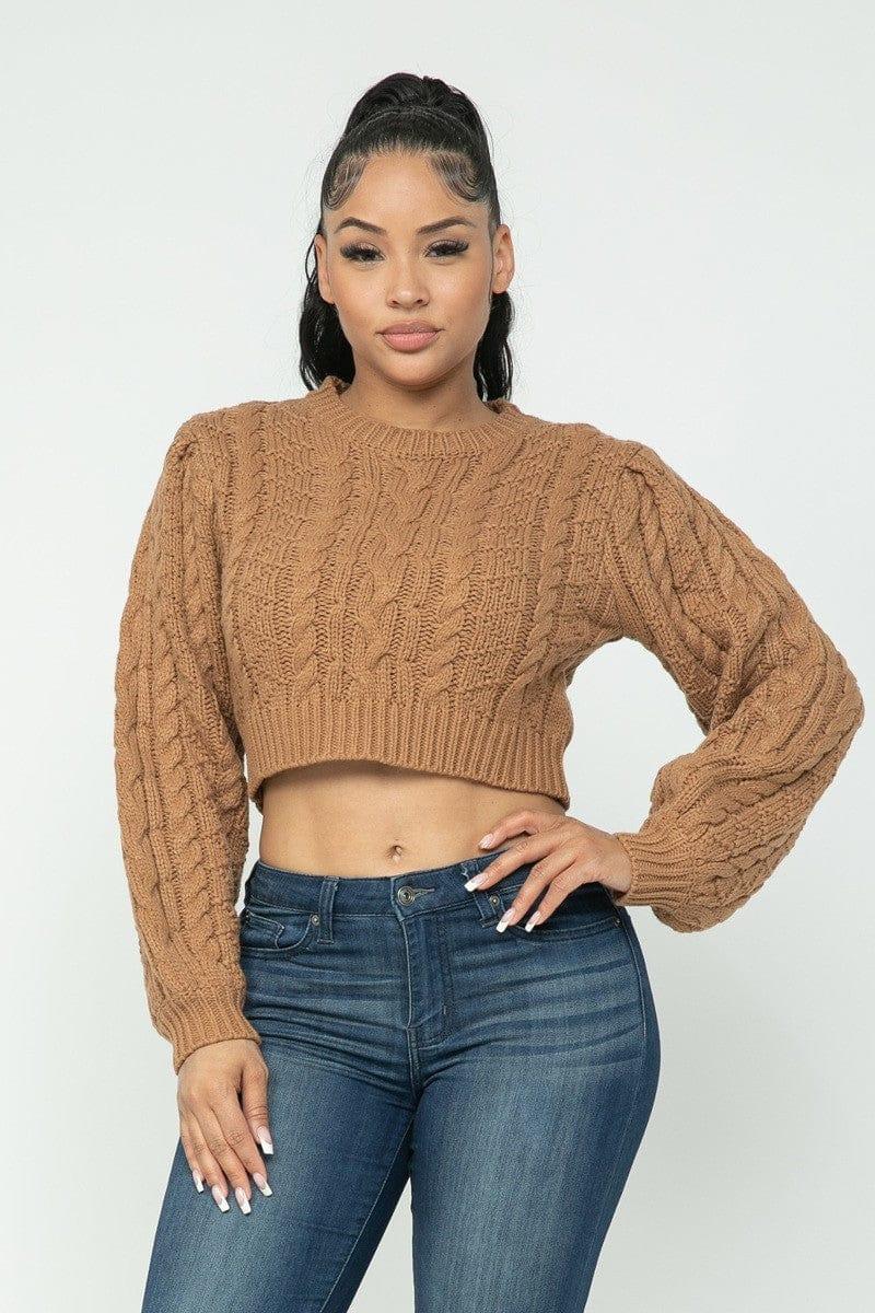 SAVLUXE Default S Mocha Cable Pullover Top