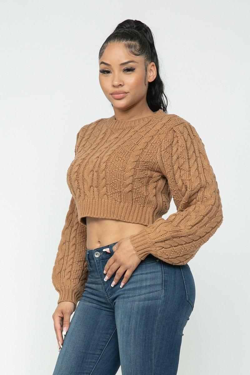 SAVLUXE Default Mocha Cable Pullover Top